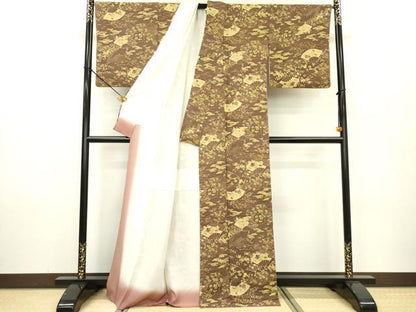 平和屋着物■上質な小紋　扇面花文　正絹　逸品　DAAZ6214fe