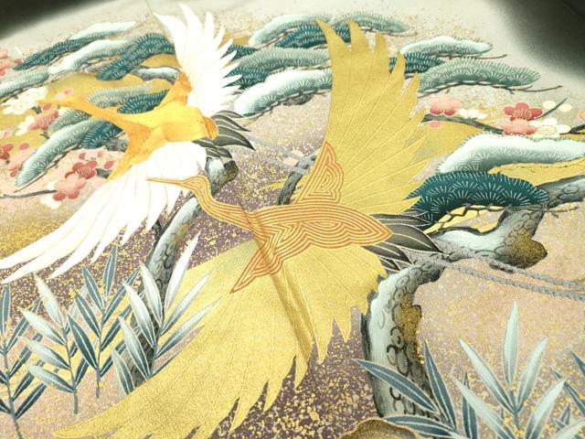 平和屋着物■豪華黒留袖　駒刺繍　飛鶴枝花松文　暈し染め　金彩　正絹　逸品　DAAZ6230fe