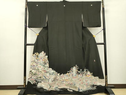 平和屋着物■豪華黒留袖　友禅　作家物　風景文　正絹　逸品　DAAZ6235fe