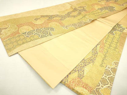 平和屋着物▼六通柄袋帯　短冊吉祥花唐草文　金糸　正絹　逸品　DAAZ6288fe