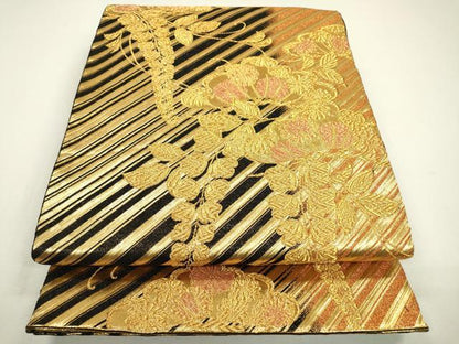 平和屋着物▼佐賀錦　両面　六通柄袋帯　藤花房松文　金糸　正絹　逸品　DAAZ6322fe