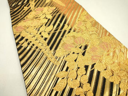 平和屋着物▼佐賀錦　両面　六通柄袋帯　藤花房松文　金糸　正絹　逸品　DAAZ6322fe