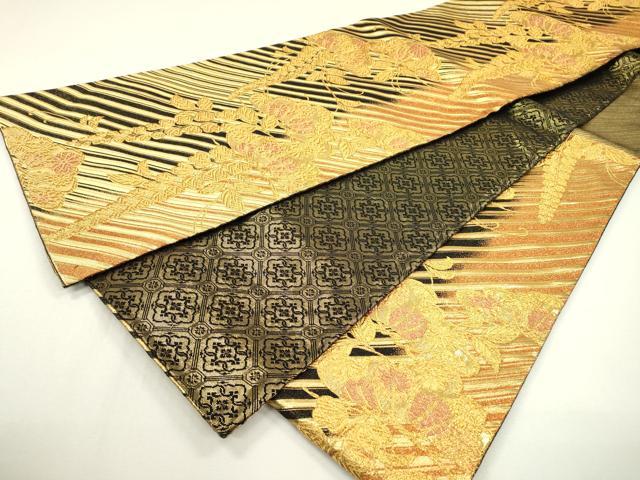 平和屋着物▼佐賀錦　両面　六通柄袋帯　藤花房松文　金糸　正絹　逸品　DAAZ6322fe