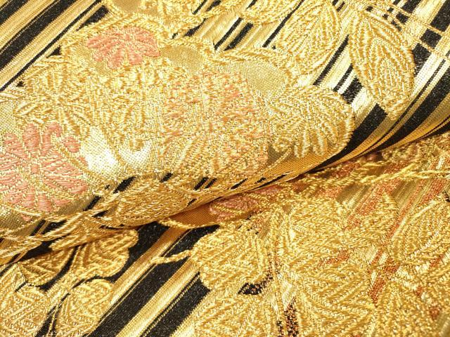 平和屋着物▼佐賀錦　両面　六通柄袋帯　藤花房松文　金糸　正絹　逸品　DAAZ6322fe
