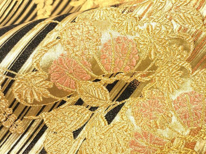 平和屋着物▼佐賀錦　両面　六通柄袋帯　藤花房松文　金糸　正絹　逸品　DAAZ6322fe