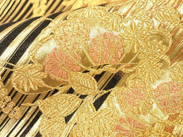 平和屋着物▼佐賀錦　両面　六通柄袋帯　藤花房松文　金糸　正絹　逸品　DAAZ6322fe