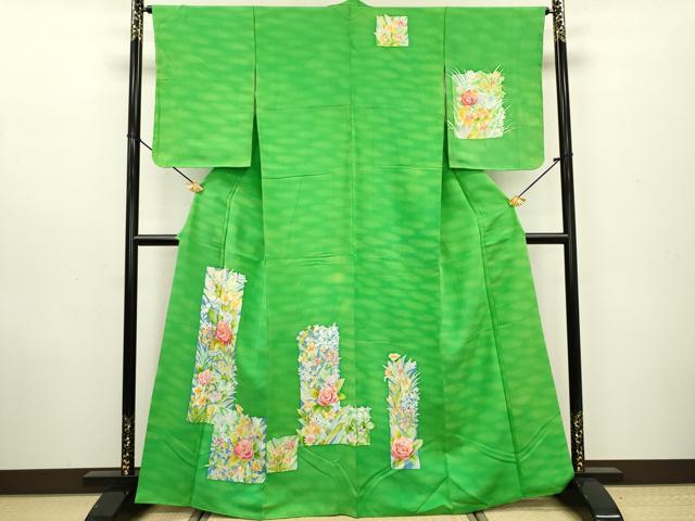 平和屋着物▼訪問着　手描き　短冊花文　暈し染め　正絹　逸品　DAAZ6353fe