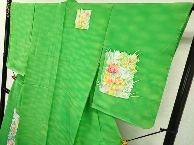 平和屋着物▼訪問着　手描き　短冊花文　暈し染め　正絹　逸品　DAAZ6353fe