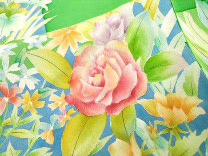 平和屋着物▼訪問着　手描き　短冊花文　暈し染め　正絹　逸品　DAAZ6353fe