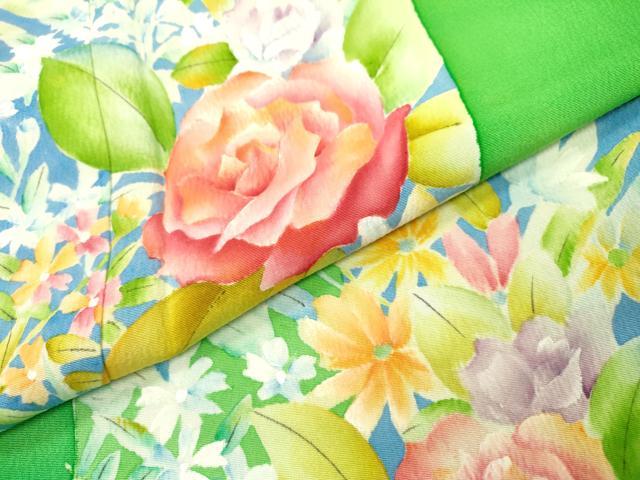 平和屋着物▼訪問着　手描き　短冊花文　暈し染め　正絹　逸品　DAAZ6353fe