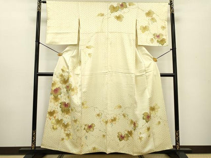 平和屋着物▼訪問着　手描き　南天蔦の葉文　銀彩　正絹　逸品　DAAZ6354fe