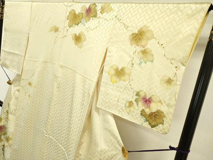 平和屋着物▼訪問着　手描き　南天蔦の葉文　銀彩　正絹　逸品　DAAZ6354fe