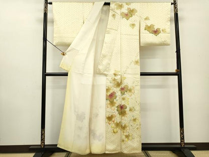 平和屋着物▼訪問着　手描き　南天蔦の葉文　銀彩　正絹　逸品　DAAZ6354fe