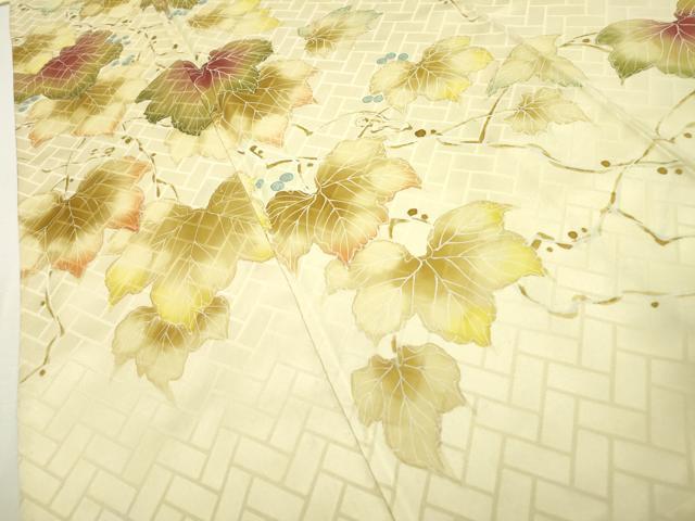 平和屋着物▼訪問着　手描き　南天蔦の葉文　銀彩　正絹　逸品　DAAZ6354fe