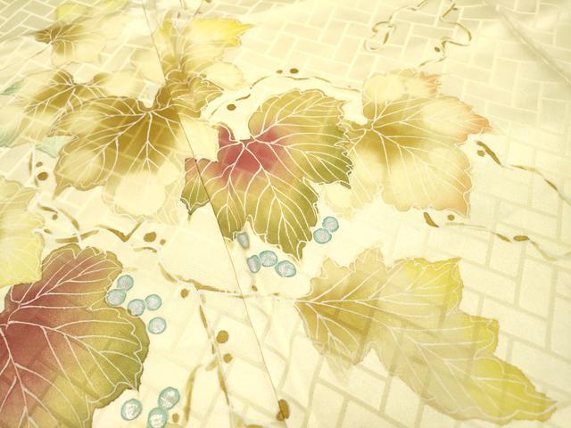 平和屋着物▼訪問着　手描き　南天蔦の葉文　銀彩　正絹　逸品　DAAZ6354fe