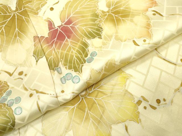 平和屋着物▼訪問着　手描き　南天蔦の葉文　銀彩　正絹　逸品　DAAZ6354fe