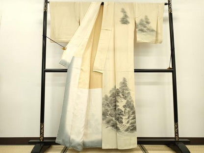 平和屋着物▼訪問着　手描き　風景文　暈し染め　正絹　逸品　DAAZ6365fe