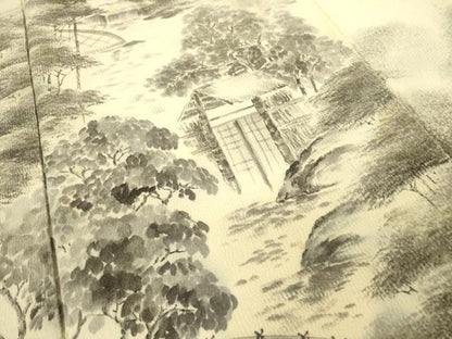 平和屋着物▼訪問着　手描き　風景文　暈し染め　正絹　逸品　DAAZ6365fe