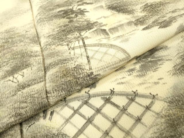 平和屋着物▼訪問着　手描き　風景文　暈し染め　正絹　逸品　DAAZ6365fe