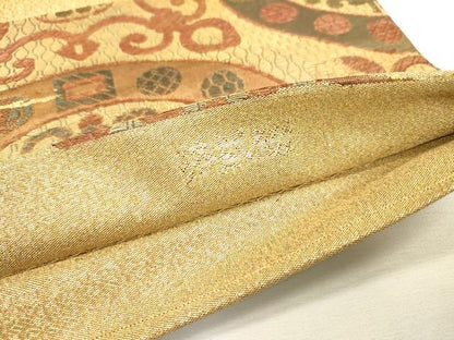 平和屋着物▼太鼓柄袋帯　動物絵皿文　金糸　正絹　逸品　DAAZ6426fe