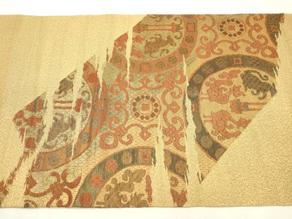 平和屋着物▼太鼓柄袋帯　動物絵皿文　金糸　正絹　逸品　DAAZ6426fe