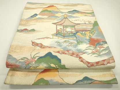 平和屋着物▼六通柄袋帯　風景文　金糸　正絹　逸品　DAAZ6433fe