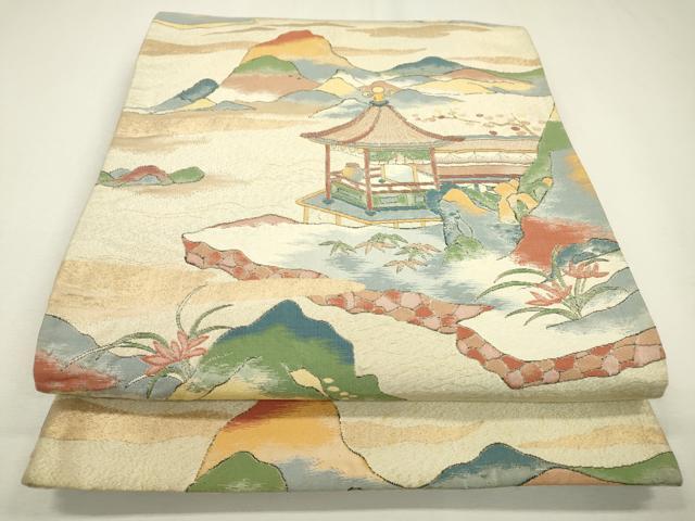 平和屋着物▼六通柄袋帯　風景文　金糸　正絹　逸品　DAAZ6433fe