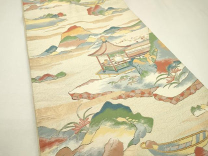 平和屋着物▼六通柄袋帯　風景文　金糸　正絹　逸品　DAAZ6433fe