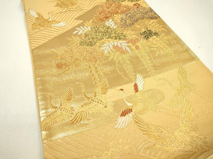 平和屋着物▼六通柄袋帯　唐織　飛鶴藤花房松文　金銀糸　正絹　逸品　DAAZ6450fe