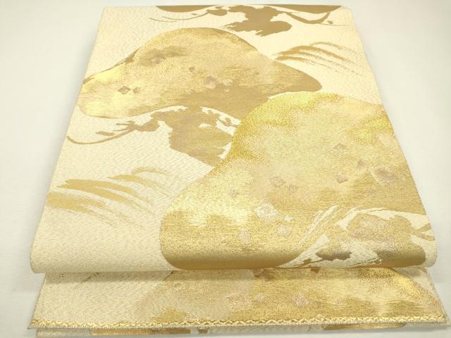 平和屋着物▼綴れ　六通柄袋帯　箔散らし松文　金糸　正絹　逸品　DAAZ6496fe