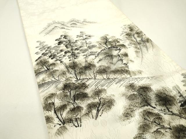 平和屋着物▼六通柄袋帯　ふくれ織　手描き　風景文　正絹　逸品　DAAZ6501fe