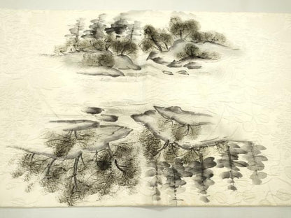 平和屋着物▼六通柄袋帯　ふくれ織　手描き　風景文　正絹　逸品　DAAZ6501fe