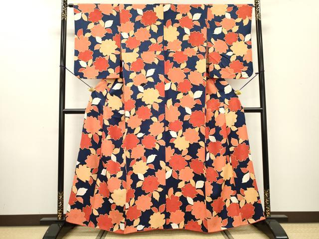 平和屋着物▼上質な小紋　地紋起こし　草花　正絹　逸品　DAAZ6533fe
