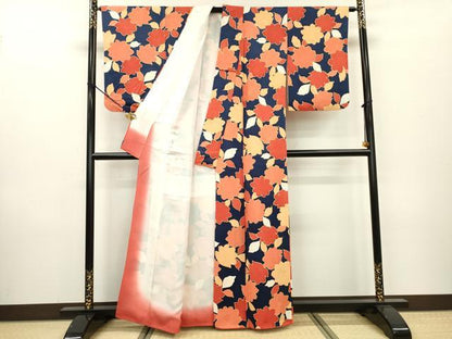 平和屋着物▼上質な小紋　地紋起こし　草花　正絹　逸品　DAAZ6533fe