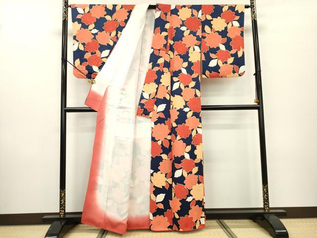 平和屋着物▼上質な小紋　地紋起こし　草花　正絹　逸品　DAAZ6533fe