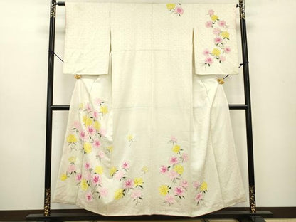 平和屋着物▼訪問着　手描き　草花　正絹　逸品　DAAZ6545fe