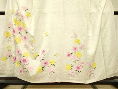 平和屋着物▼訪問着　手描き　草花　正絹　逸品　DAAZ6545fe