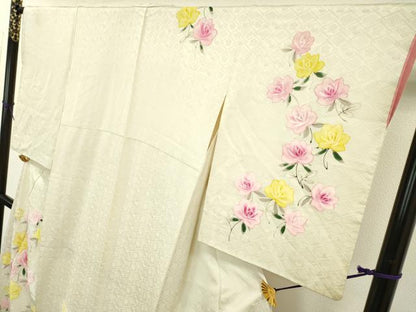 平和屋着物▼訪問着　手描き　草花　正絹　逸品　DAAZ6545fe