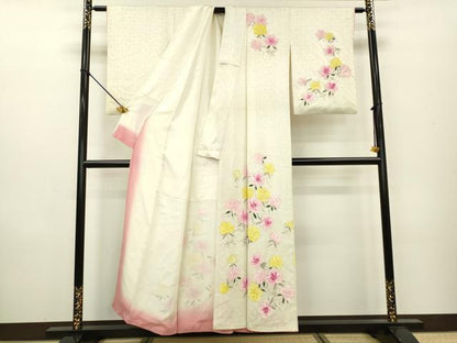 平和屋着物▼訪問着　手描き　草花　正絹　逸品　DAAZ6545fe