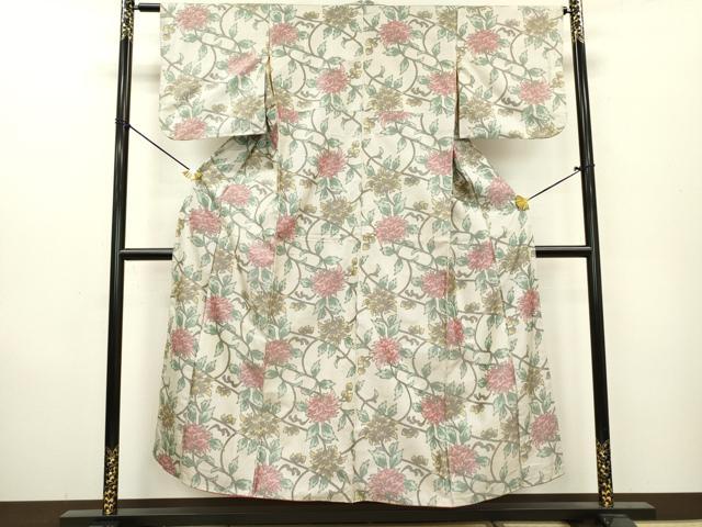 平和屋着物▼上質な紬　花唐草文　正絹　逸品　DAAZ6551fe