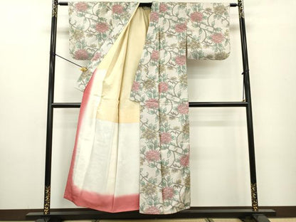 平和屋着物▼上質な紬　花唐草文　正絹　逸品　DAAZ6551fe