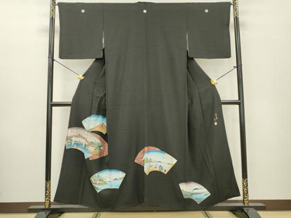 平和屋着物▼豪華黒留袖 作家物 手描き 地紙風景文 金彩 正絹 逸品 DAAZ6556fe