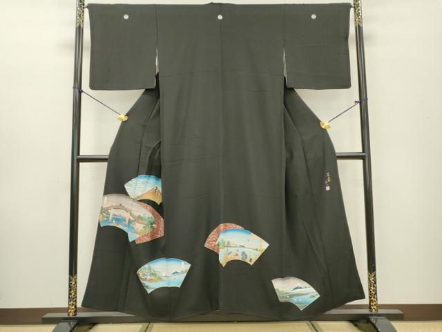 平和屋着物▼豪華黒留袖 作家物 手描き 地紙風景文 金彩 正絹 逸品 DAAZ6556fe
