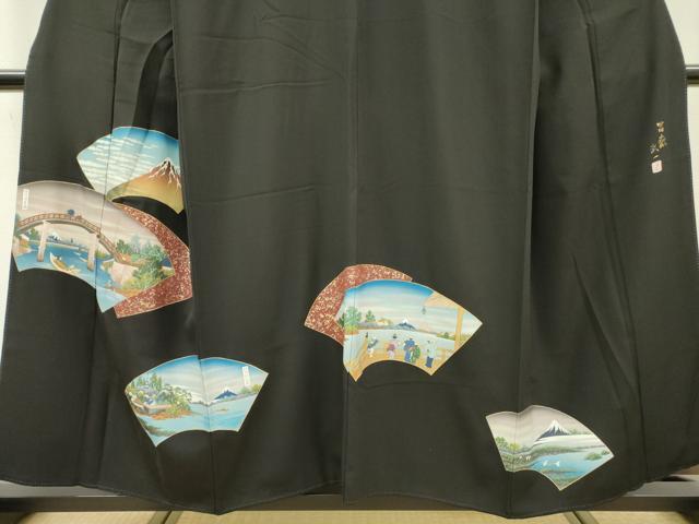 平和屋着物▼豪華黒留袖 作家物 手描き 地紙風景文 金彩 正絹 逸品 DAAZ6556fe