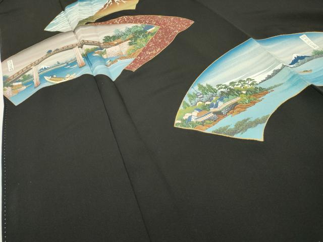 平和屋着物▼豪華黒留袖 作家物 手描き 地紙風景文 金彩 正絹 逸品 DAAZ6556fe