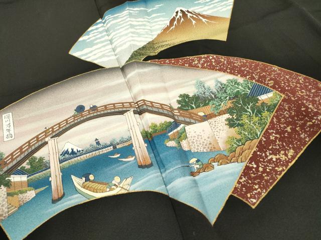 平和屋着物▼豪華黒留袖 作家物 手描き 地紙風景文 金彩 正絹 逸品 DAAZ6556fe
