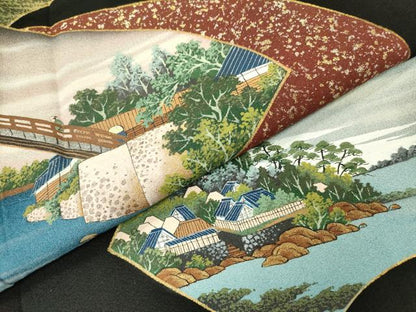 平和屋着物▼豪華黒留袖 作家物 手描き 地紙風景文 金彩 正絹 逸品 DAAZ6556fe
