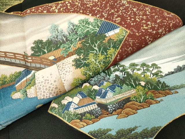 平和屋着物▼豪華黒留袖 作家物 手描き 地紙風景文 金彩 正絹 逸品 DAAZ6556fe