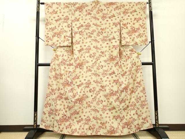 平和屋着物▼上質な小紋　型染　花鳥文　金彩　正絹　逸品　DAAZ6572fe