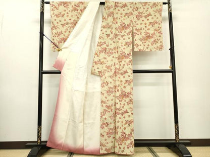 平和屋着物▼上質な小紋　型染　花鳥文　金彩　正絹　逸品　DAAZ6572fe